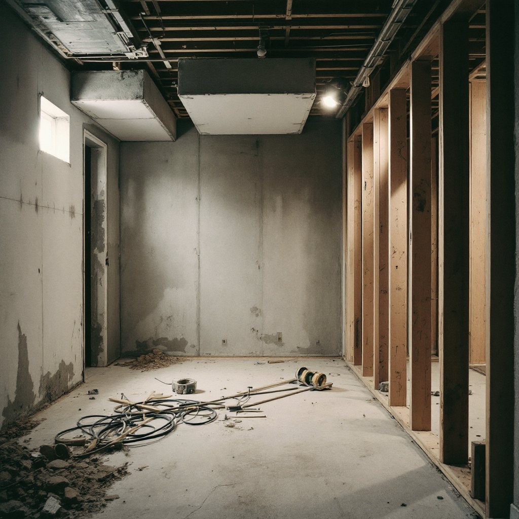 Open finished basement family room with recessed lighting